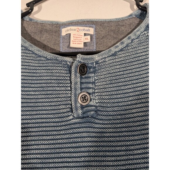 Carbon2Cobalt Sweater Men Size XL Blue Henley Crewneck Knit Ribbed Waterman LS - Picture 3 of 6